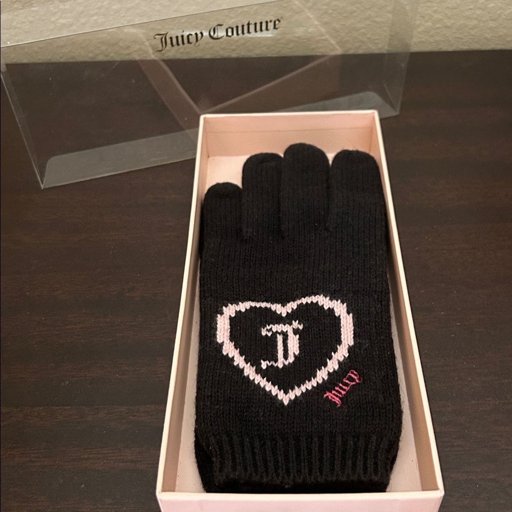 🧤Juicy Couture Knit Heart Logo Gloves Black 2010 Vintage NWT